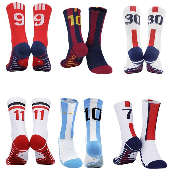 Numéro d'été professionnel Chaussettes de football Chaussettes antidérapantes pour hommes Chaussettes respirantes Chaussettes respirantes Vente en gros Chaussettes de sport Soccer Star Hommes Femmes Chaussette