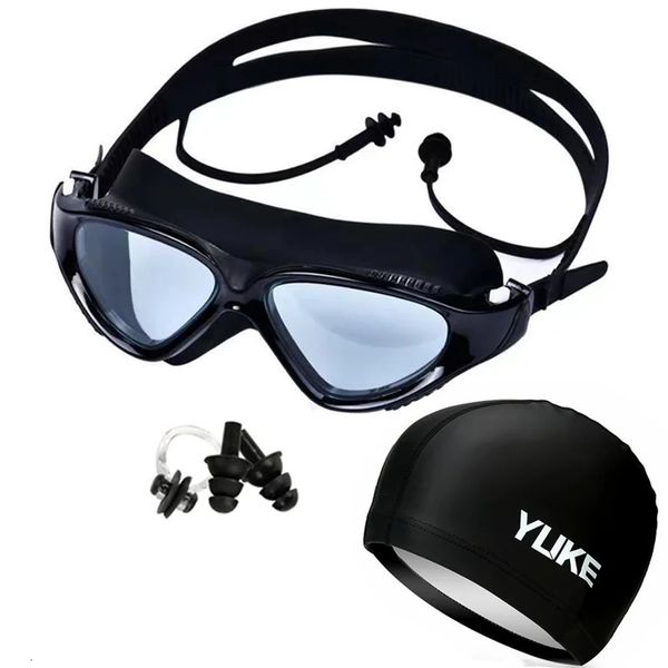 Goggles de natation professionnels avec bouchons d'oreille Plug Coup de pinceau étanche en silicone verres de natation ajusté hommes Femmes Pool Eyewear 240422