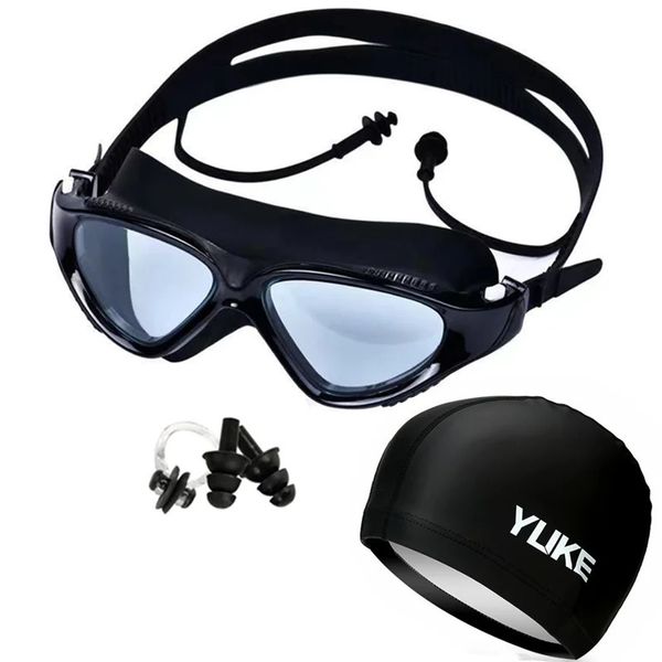 Goggles de natation professionnels avec oreilles en saillie Couvercle de clip de nez étanche Silicone Swimmingles Gogle A réglable Lunets de piscine 240425