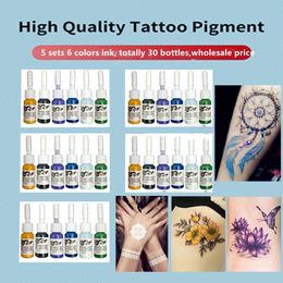 Suministro de tintas para tatuajes profesionales, 5ml, 6 colores, juego de tinta para tatuajes negros, pigmento de Color para tatuaje, suministros de maquillaje permanente