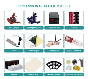 Professionele tattoo -kit 2 machinegeweer 20 kleur inkten voeding complete kits pistolen