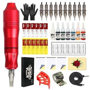 Professionele tattoo-machinekit Complete DC-jack roterende machinepen met 10-delige cartridgenaald 7-delige inkt voor tattoo-beginnerssets 231229