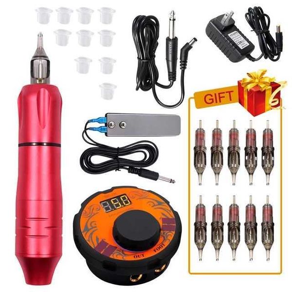 Kit de máquina de tatuaje profesional, juego completo de pluma rotativa, agujas de cartucho para maquillaje permanente, ceja, cuerpo, artista 210622