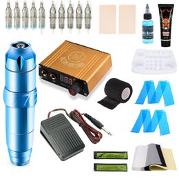 Juego de bolígrafo rotativo de Kit de máquina de tatuaje profesional con fuente de alimentación para tatuaje, cartucho, agujas, juego de tinta para tatuaje para principiantes