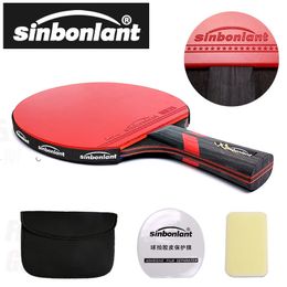 Raquette de tennis de table professionnelle, manche court et long, lame en carbone, caoutchouc avec boutons double face, raquettes de ping-pong avec étui 240131