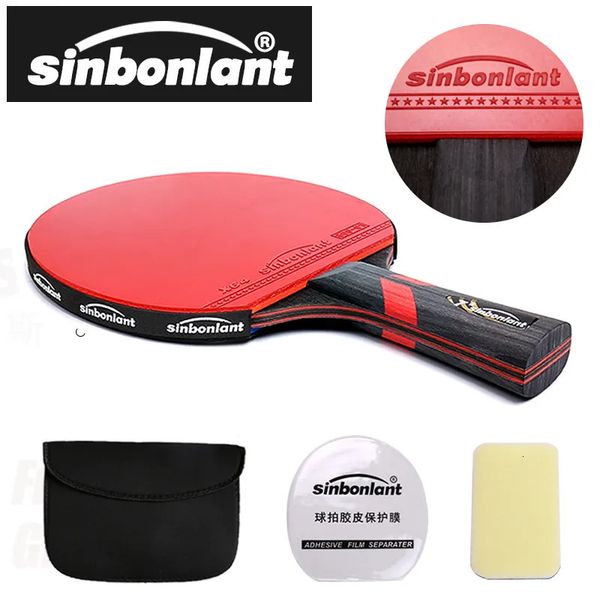 Raquette de Tennis de Table professionnelle, manche court et Long, lame en carbone, caoutchouc avec boutons à Double Face, raquettes de Ping-Pong avec étui 240106