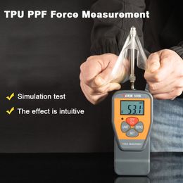 Medidor de fuerza digital 500N Equipo de prueba de fuerza de empuje y tracción Medidor portátil Prensa de alta precisión Dinamómetro 500N para TPU PPF Prueba de fuerza de tinte de ventana MO-V500N