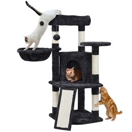 Torre de peluche de árbol profesional con cesta para gatitos pequeños, interior, negro