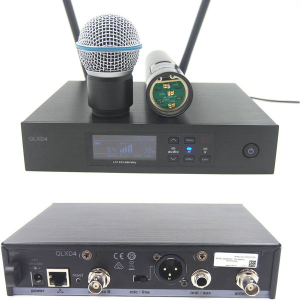 Système de micro sans fil numérique professionnel UHF QLXD4 True Diversity Stage Performance BETA58 Microphone à main unique