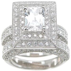 Bijoux vintage entier professionnel Topaz Topaz Simulate Diamond 14kt Gol blanc rempli 3-en-1 Anneau de mariage pour cadeau de Noël S238U