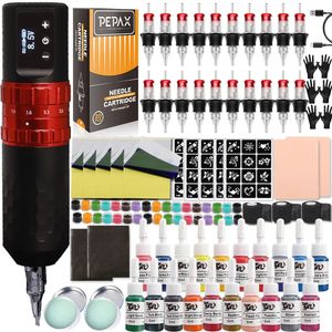 Professionele draadloze tattoo machine pen kit roterende set met cartridge naalden voor make -up body art 240327