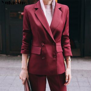 Pantalon femme professionnelle costume couleur pure business formel slim blazer à manches longues avec pantalon bureau dames OL uniformes designs 210412