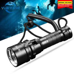 Professionele XM-L2 Diving Scuba zaklamp onder water 200m waterdichte draagbare oplaadbare lantaarn zaklamp met handtouw J220713