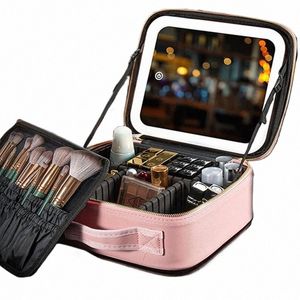 Sac de maquillage professionnel LED miroir lumineux paquet de voyage en cuir imperméable à l'eau Portable maquillage paquet maquillage artiste outils de coiffure K7Zi #