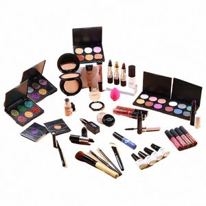 Ensemble de maquillage professionnel, Palette de fard à paupières brillant, brillant à lèvres, Kits de rouge à lèvres, Base étanche, sac de pinceaux de maquillage, K33E #