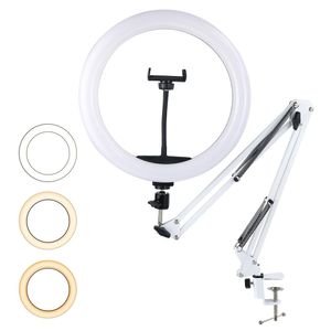 Profissional LED Ring Light Phone Stand met vouwen Lazy Arm Houder Dimbare Photography Ringlamp voor YouTube Live Streaming
