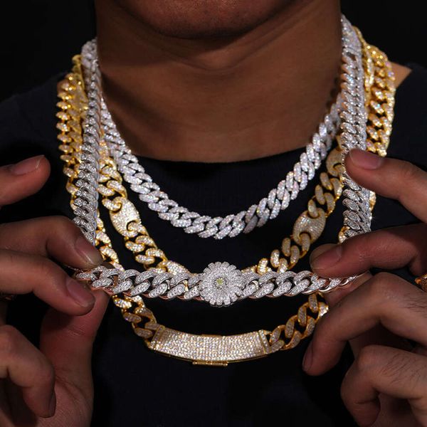 Profit Sky Hip Hop bijoux 12mm glacé lien cubain diamant chaîne cubaine bijoux collier 24k dubaï or croix Hiphop Moissanite