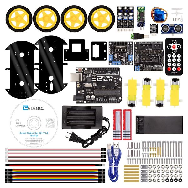 Proyecto de envío gratuito Kit de coche robot inteligente para sensor ultrasónico, módulo etooth, etc. Coche de juguete educativo con CD