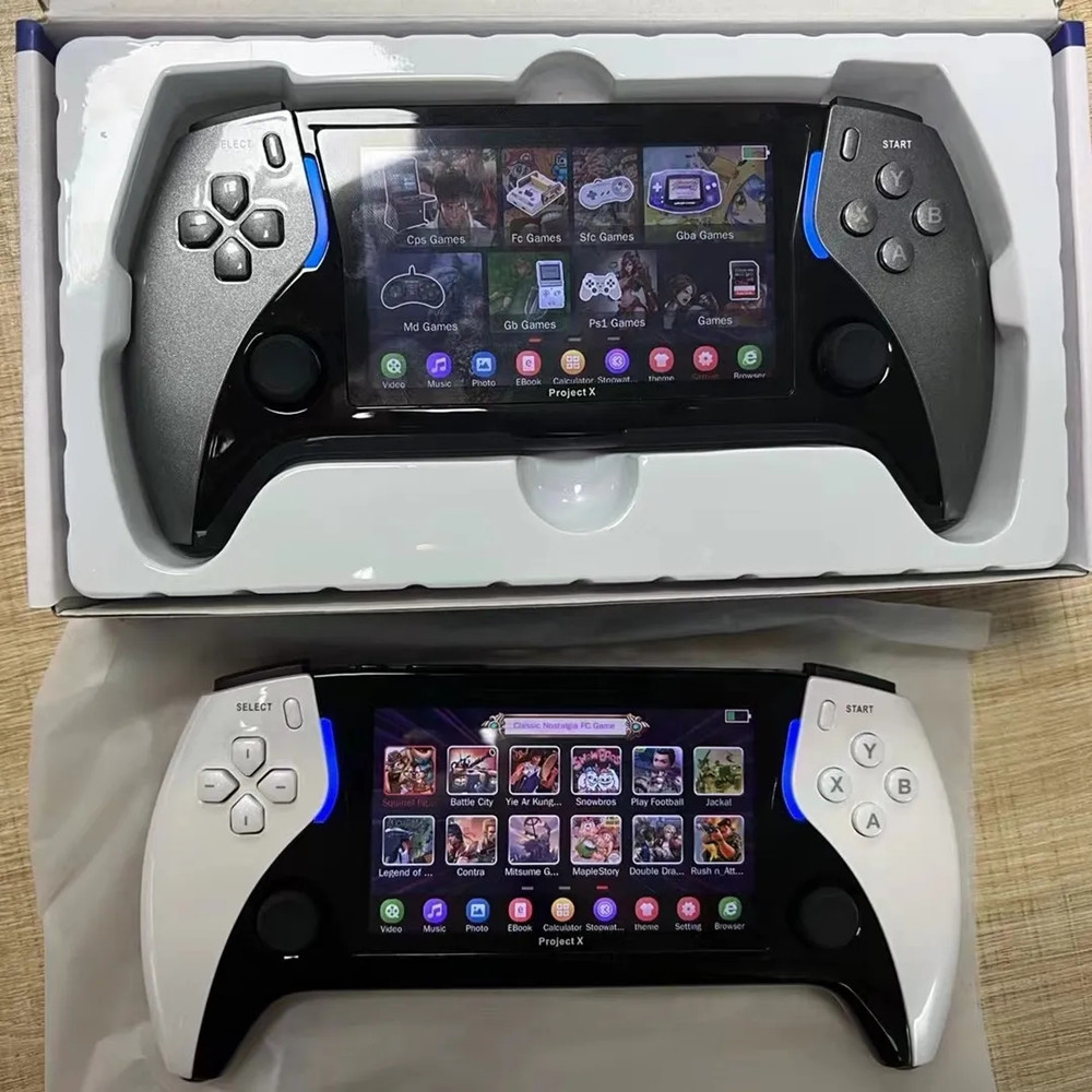 La console de jeu portable Project X 4 avec écran Ips haute définition de 3 pouces prend en charge le combat à deux joueurs avec deux contrôleurs, cadeau VS PS5