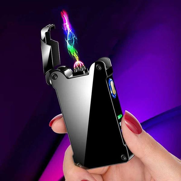 Projeção Love You Padrão Pulso Elétrico USB Isqueiro Metal À Prova de Vento Display de Energia Plasma Arco Duplo Presente Masculino