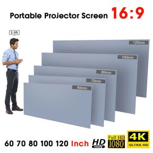 Projection Screens 60 70 80 100 120in HD Projector Screen 16 9 Frameless Video Projection Screen Foldable Wall Mounted for Home Office Grey screen 231206