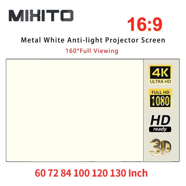 Écrans de projection MIXITO 16 9 blanc Simple éclaircissant rideau anti-lumière 60130 pouces écran de projecteur Portable tissu de bureau à domicile y231215