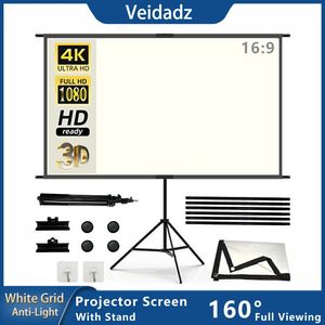 Pantallas de proyección Pantalla de proyector con soporte Rejilla blanca Anti-luz 2.0 Ganancia Lienzo 100 120 pulgadas para cine en casa Pantalla de proyección 4K HD al aire libre 231206