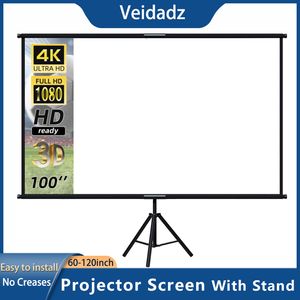 Écrans de projection VEIDADZ Écran de projecteur avec support pliable blanc moins de plis 60 84 100 120 pouces écran double face souple home cinéma extérieur 230923