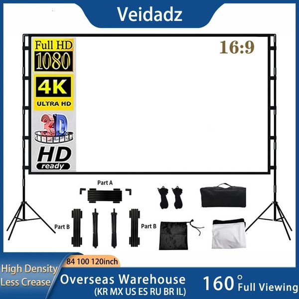 Écrans de projection Écran de projecteur VEIDADZ avec support blanc doux moins de plis 60 84 100 120 pouces avec sac de transport écran double trépied pliable extérieur 231206