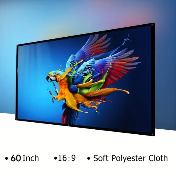 Pantalla de proyector de 60 pulgadas, pantalla de película portátil para interiores y exteriores, pantalla antiarrugas plegable 4K 16: 9 HD (ángulo de visión de 160 °), compatible con proyección frontal trasera,