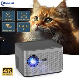 Projecteurs 580ANSI projecteur Android 11 4K Wifi Smart HD 19201080P commande vocale AllwinnerH713 mise au point électronique BT50 Home Cinema Projetor 231215