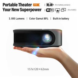 Projecteurs AUN MINI Projecteur A30 Seies Smart TV WIFI Portable Home Cinéma Cinéma Batterie Synchronisation Téléphone Beamer Projecteurs LED pour Film 4k T221216