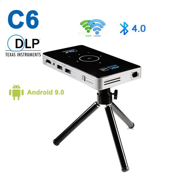 Proyectores C6 DLP Amlogic S905X Mini 4K Android 9.0 2.4G 5G WiFi BT 4.0 Proyector portátil Cinema Home Soporte Miracast AirPlay 231109