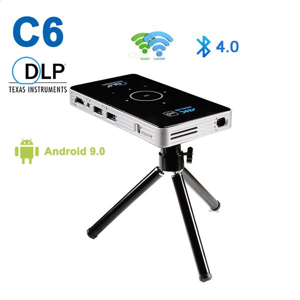 Projecteurs C6 DLP projecteur Amlogic S905X Mini 4K Android 9.0 2.4G 5G Wifi BT 4.0 projecteur Portable Home cinéma Support Miracast Airplay 231109