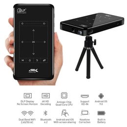 Projectoren DLP Portable P09 II Minischerm Android 9.0 4K WiFi Bluetooth IN Beamer Home Cinema Video 4000MA 221102