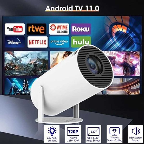 Projecteurs Hy300 Projecteur intelligent Android 11.0 Mini Portable 5G WiFi Home Theatre 720p Convient pour Samsung Apple Outdoor 1080p 4K Movie HDMI J240509