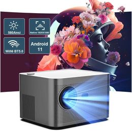 Projectoren HY350 Projector Android 11 4K 1920 * 1080P 580 ANSI WIFI6 Voice Control Allwinner H713 Electronic Focus BT5.0 Home Theatre Projector J240509