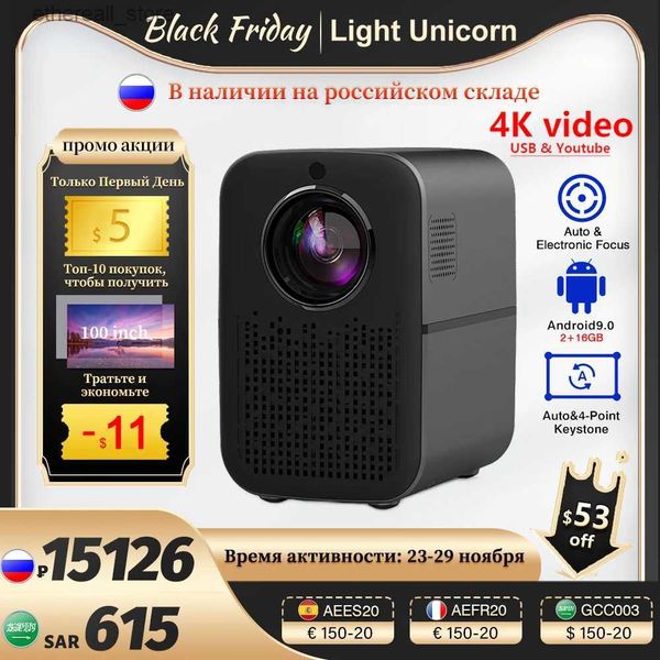 Proyectores Light Unicorn M6 PRO 1080P LED 4K Proyector de video Android 6000 lúmenes 5G Wifi Beamer Auto Focus Home Cinema Smartphone Bluetooth Q231128