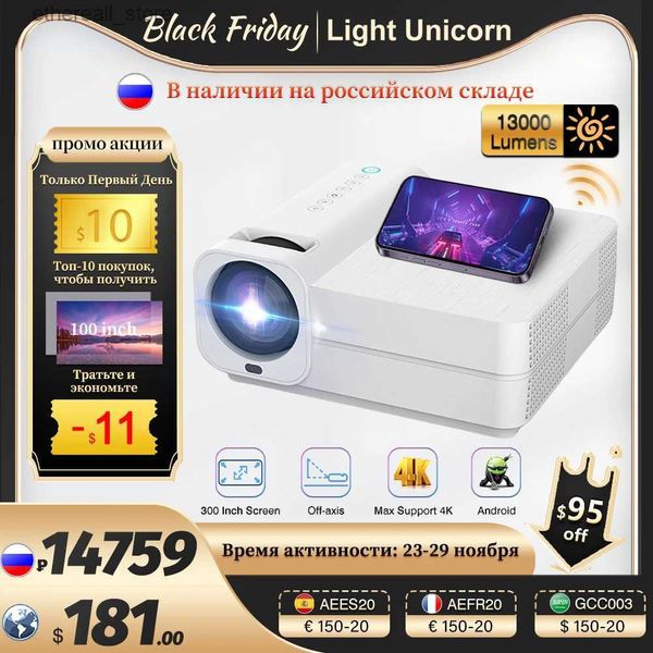 Projecteurs Light Unicorn T28 1080P full HD 13000 Lumens LED vidéoprojecteur 4K Android 5G WiFi 300 pouces Home cinéma cinéma Smart TV Beamer Q231128