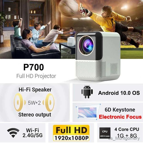 Projecteurs P700 Smart Android Projecteur 1080p Décodage vidéo Focus Electronic WiFi Mini Portable Home Cinema Outdoor Party Beamer