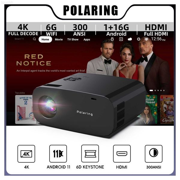Projecteurs Polaring P7 Pro projecteur 1080P Android 4K projeteur double 6G Wifi 13000 Lumens 300Ansi cinéma maison 6D Keystone Proyector L230923