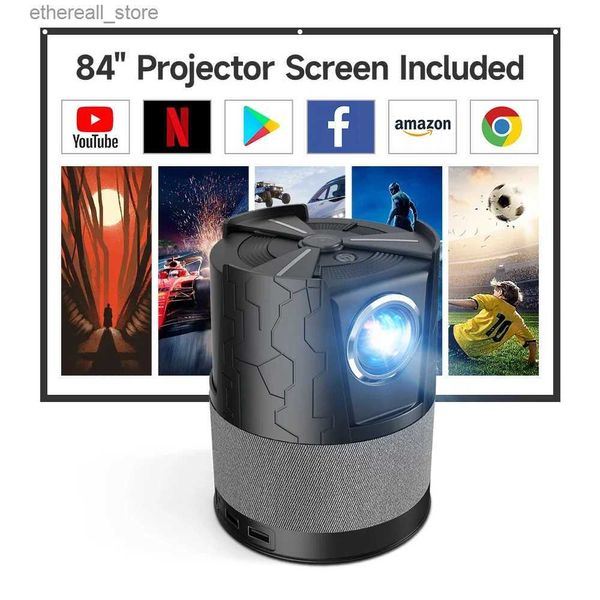 Projecteurs Mini projecteur portable prise en charge 4K Android Wifi 450 Ansi 8000 Lumens projecteurs LED mise au point automatique Correction trapézoïdale Home cinéma Q231128