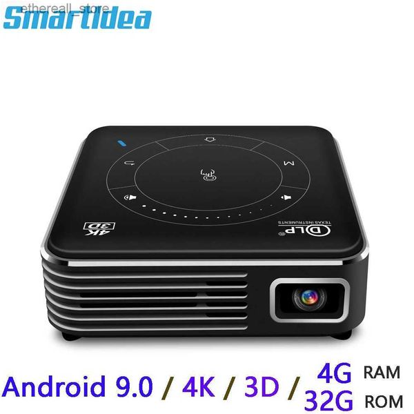 Projecteurs Projecteurs Smartldea Pocket 4K projecteur 3D android9.0 2.4G 5G wifi BT5.0 projecteur domestique 4G RAM 32G ROM option HD jeu vidéo projecteur Q231128