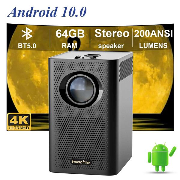 Projecteurs Smart Projecteur 1080p Android 10.0 200ANSI MINI PORTABLE WiFi 4K Home Theatre 720p Convient pour Samsung Apple Outdoor 4K Movie Projecteur J240509