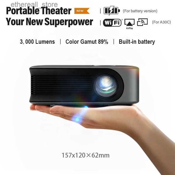 Proyectores Smart TV WIFI Portátil Cine en casa Cine Proyectores de batería Teléfono Beamer LED MINI Proyector inalámbrico para películas 4k Serie A30 Q231128