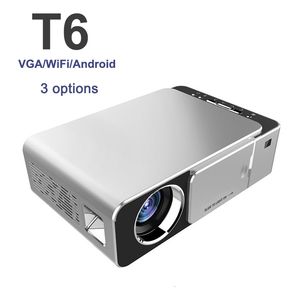 Projecteurs T6 LCD Projection LED Lampe HD 3500 Lumens Portable VGA WiFi Version Android Support USB 4K 1080P Rouge Argent 230214