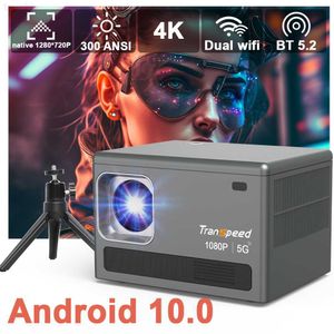 Projectoren Transpeed Android 10.0 Projector 300ANSI Ondersteuning 4K Dual WiFi inclusief Beugel Luidspreker 5W 1280*720P Home Theater Outdoor Projetor L230923