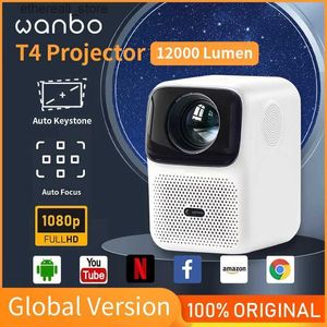 Projecteurs Wanbo T4 projecteur Android 9.0 Full HD 4K projecteur 1920*1080P 12000 Lumens mise au point automatique Correction trapézoïdale maison film extérieur Q231128