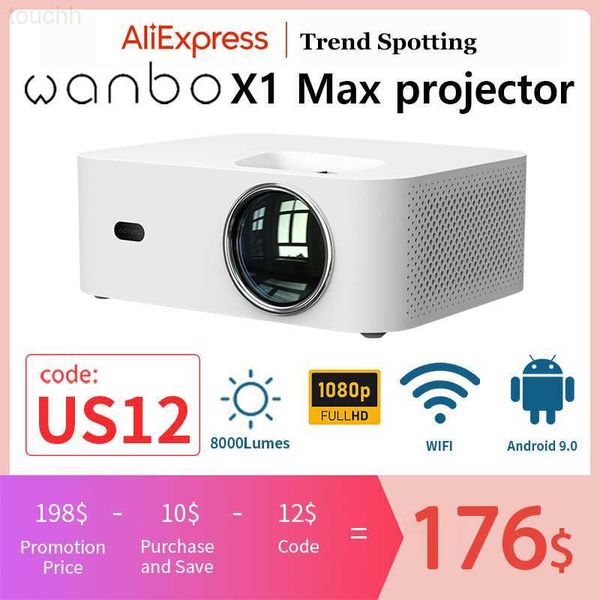 Projecteurs Wanbo X1 Max projecteur Android 9.0 Wifi téléphone Full Hd 1920*1080P 8000Lumen 4K Global Led mini projecteur Portable pour le bureau à domicile L230923