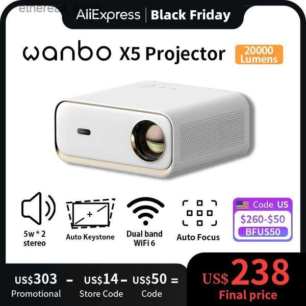 Projecteurs Wanbo X5 projecteur 4K 1100ANSI son stéréo double bande Wifi 1080P 20000 Lumens Android Projetor pour bureau Home Cinema camp Q231128